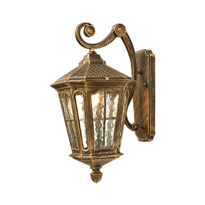 Traditional Dimpled Glass Lantern Porch Wall Light Up/Down 9.5/12 W 1-Bulb Black/Brass Mounted