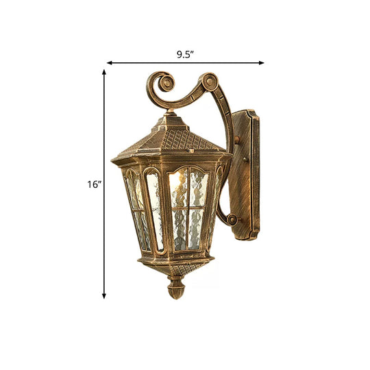 Traditional Dimpled Glass Lantern Porch Wall Light Up/Down 9.5/12 W 1-Bulb Black/Brass Mounted