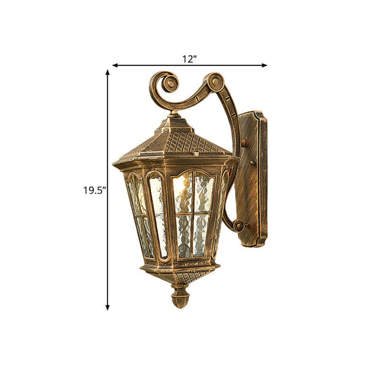 Traditional Dimpled Glass Lantern Porch Wall Light Up/Down 9.5/12 W 1-Bulb Black/Brass Mounted