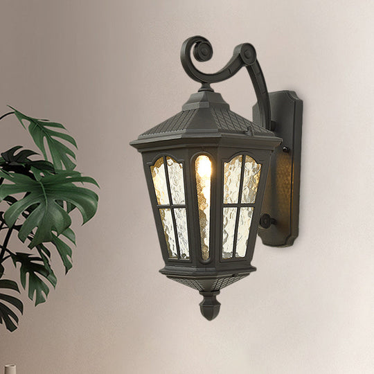 Traditional Dimpled Glass Lantern Porch Wall Light Up/Down 9.5/12 W 1-Bulb Black/Brass Mounted