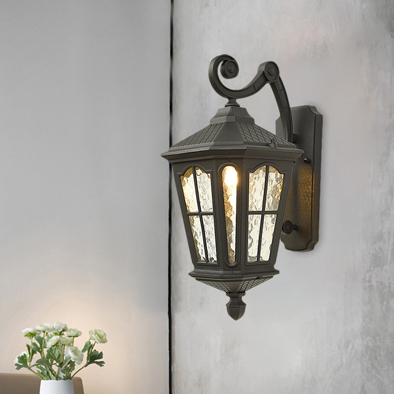 Traditional Dimpled Glass Lantern Porch Wall Light Up/Down 9.5/12 W 1-Bulb Black/Brass Mounted