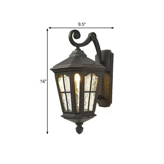 Traditional Dimpled Glass Lantern Porch Wall Light Up/Down 9.5/12 W 1-Bulb Black/Brass Mounted