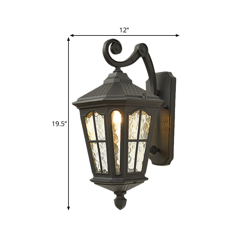 Traditional Dimpled Glass Lantern Porch Wall Light Up/Down 9.5/12 W 1-Bulb Black/Brass Mounted