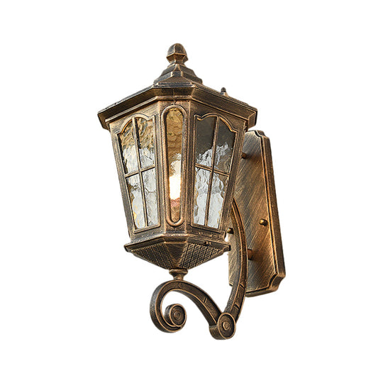 Traditional Dimpled Glass Lantern Porch Wall Light Up/Down 9.5/12 W 1-Bulb Black/Brass Mounted