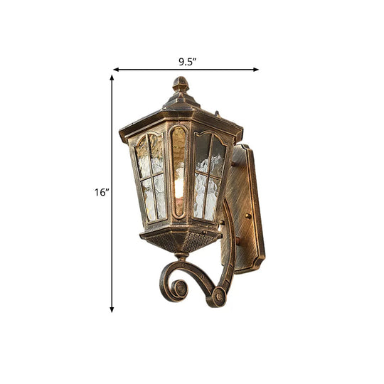 Traditional Dimpled Glass Lantern Porch Wall Light Up/Down 9.5/12 W 1-Bulb Black/Brass Mounted