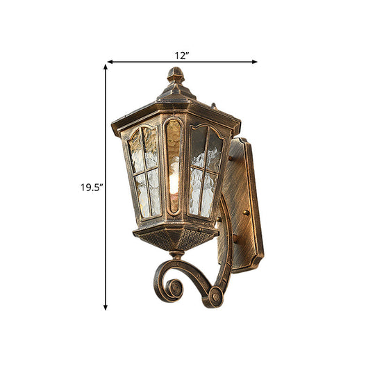 Traditional Dimpled Glass Lantern Porch Wall Light Up/Down 9.5/12 W 1-Bulb Black/Brass Mounted