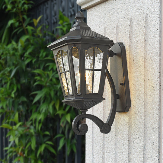 Traditional Dimpled Glass Lantern Porch Wall Light Up/Down 9.5/12 W 1-Bulb Black/Brass Mounted Black