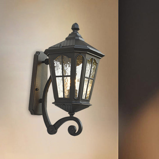 Traditional Dimpled Glass Lantern Porch Wall Light Up/Down 9.5/12 W 1-Bulb Black/Brass Mounted