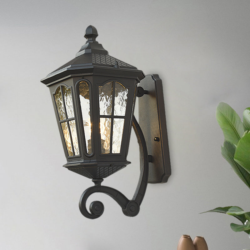 Traditional Dimpled Glass Lantern Porch Wall Light Up/Down 9.5/12 W 1-Bulb Black/Brass Mounted