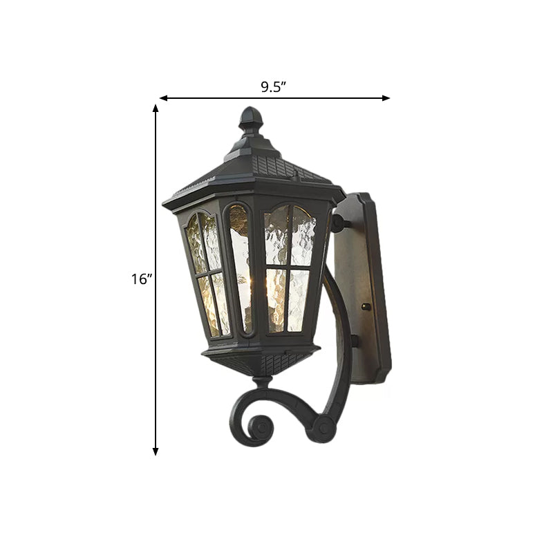 Traditional Dimpled Glass Lantern Porch Wall Light Up/Down 9.5/12 W 1-Bulb Black/Brass Mounted