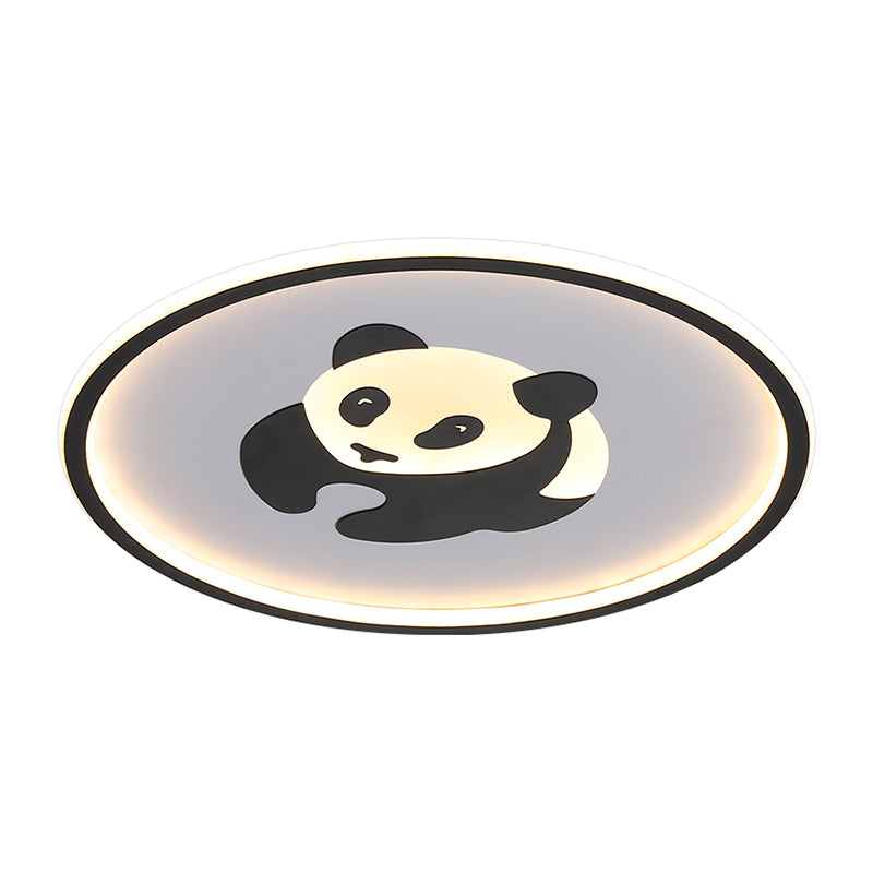 Panda Kids Acrylic LED Flush Mount Light: Black Flushmount Lighting for Bedroom, Warm/White Light