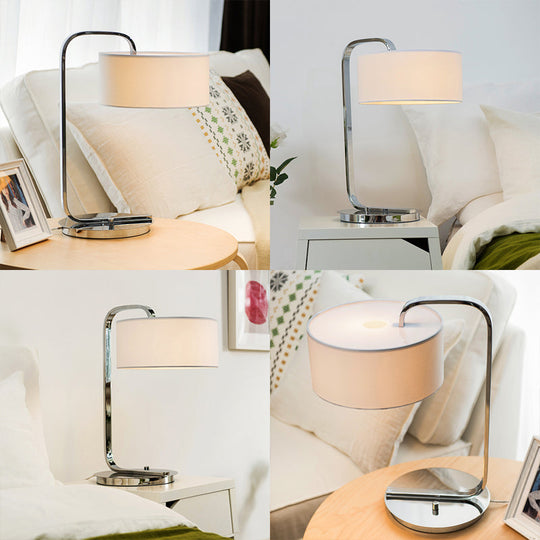 Modern Fabric Led Desk Light In Black/White For Bedroom With Drum Reading Book Enhancer