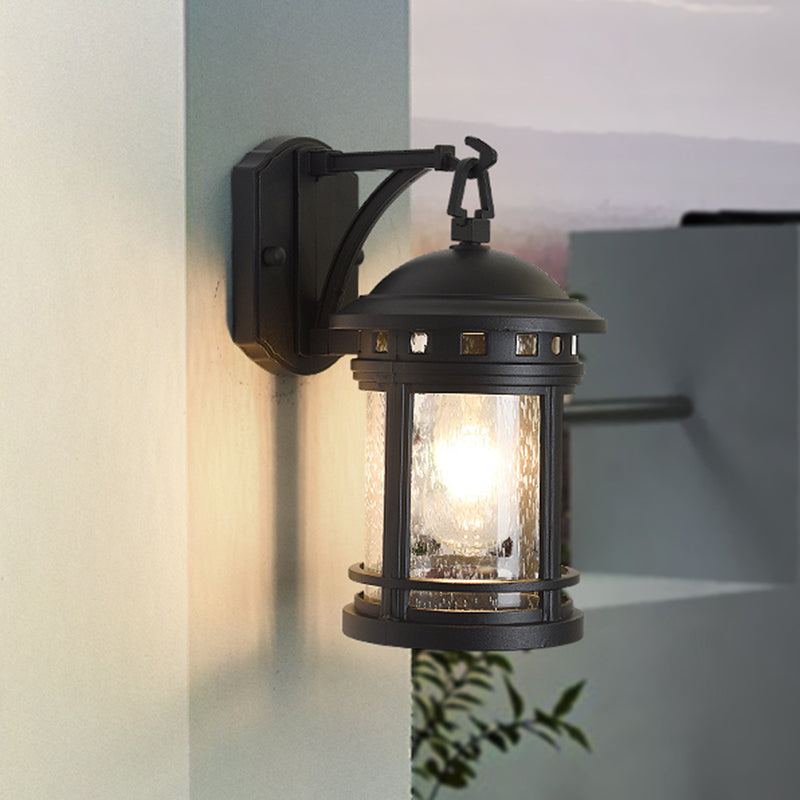 Traditional Style Black Wall Mount Lamp With Seedy Glass And 1 Bulb For Pavilion Lighting