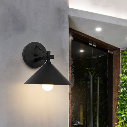 Retro Conical Wall Mount Lamp: Single Light Metal Lighting In Matte Black/Brass/Aged Silver