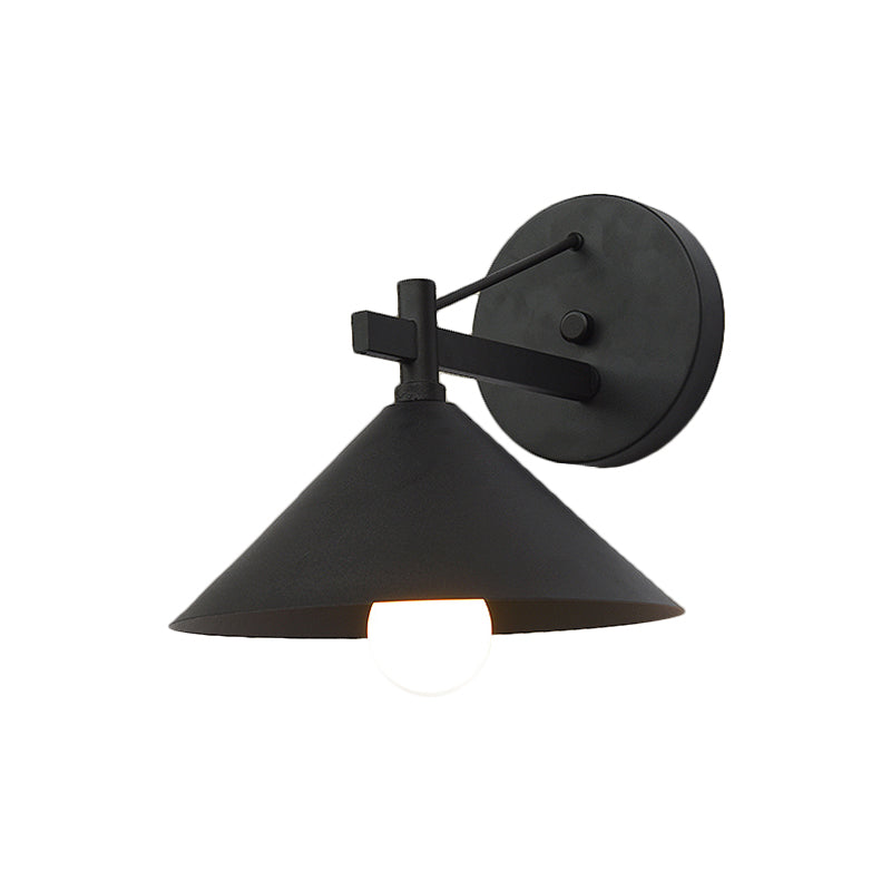 Retro Conical Wall Mount Lamp: Single Light Metal Lighting In Matte Black/Brass/Aged Silver