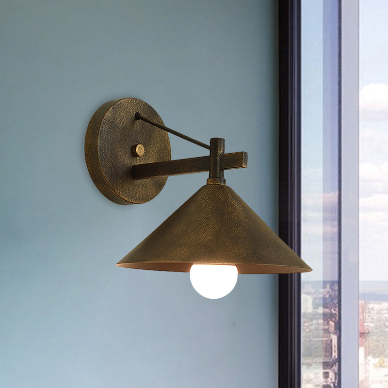 Retro Conical Wall Mount Lamp: Single Light Metal Lighting In Matte Black/Brass/Aged Silver