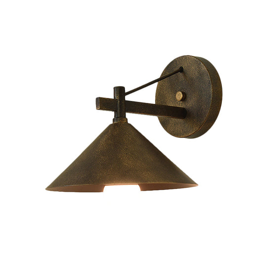 Retro Conical Wall Mount Lamp: Single Light Metal Lighting In Matte Black/Brass/Aged Silver