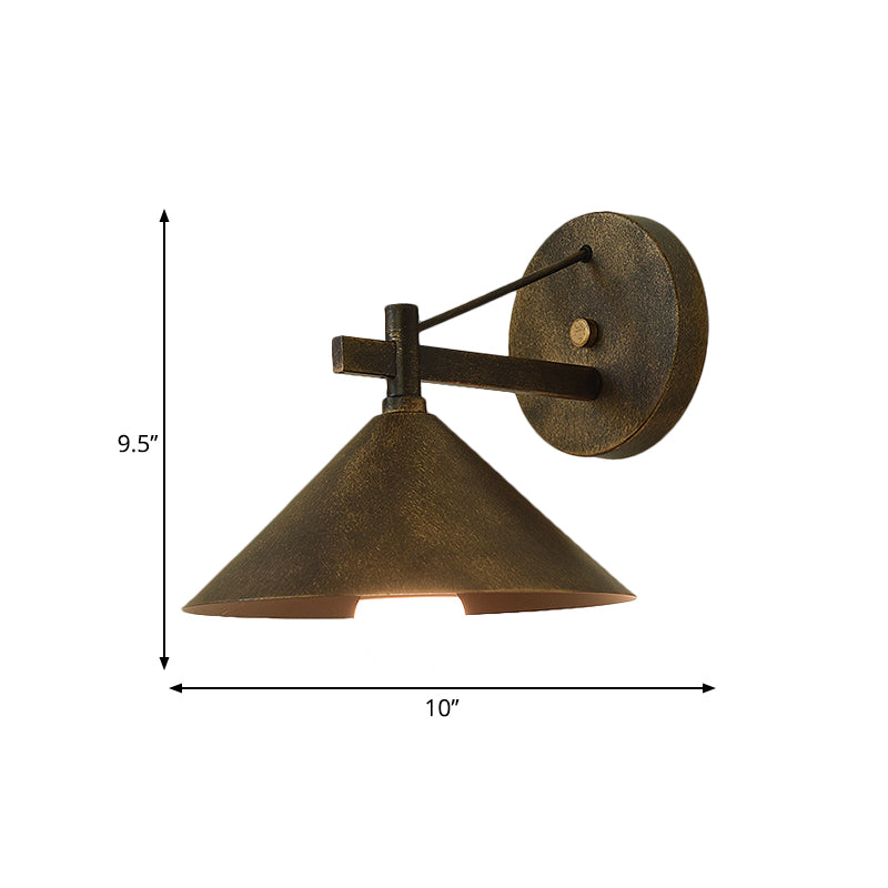 Retro Conical Wall Mount Lamp: Single Light Metal Lighting In Matte Black/Brass/Aged Silver