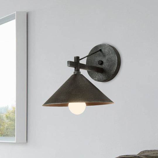 Retro Conical Wall Mount Lamp: Single Light Metal Lighting In Matte Black/Brass/Aged Silver Aged