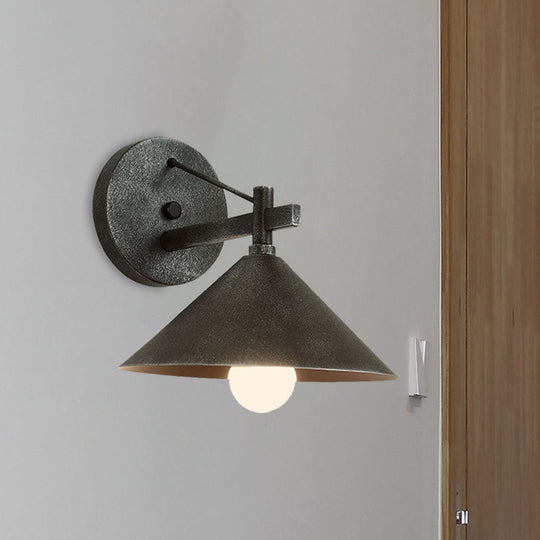 Retro Conical Wall Mount Lamp: Single Light Metal Lighting In Matte Black/Brass/Aged Silver