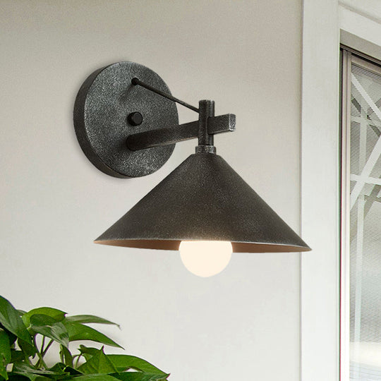 Retro Conical Wall Mount Lamp: Single Light Metal Lighting In Matte Black/Brass/Aged Silver