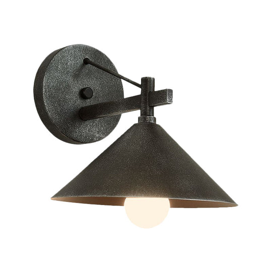 Retro Conical Wall Mount Lamp: Single Light Metal Lighting In Matte Black/Brass/Aged Silver