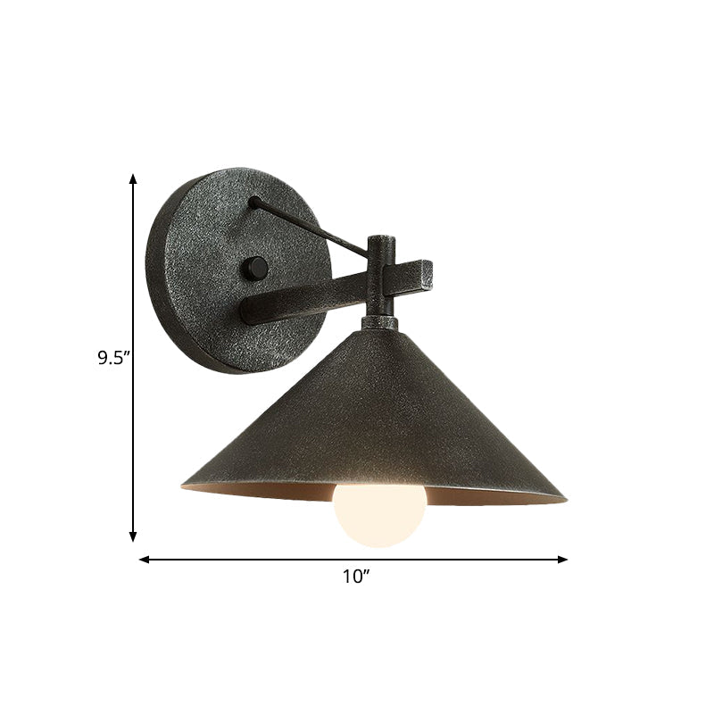 Retro Conical Wall Mount Lamp: Single Light Metal Lighting In Matte Black/Brass/Aged Silver