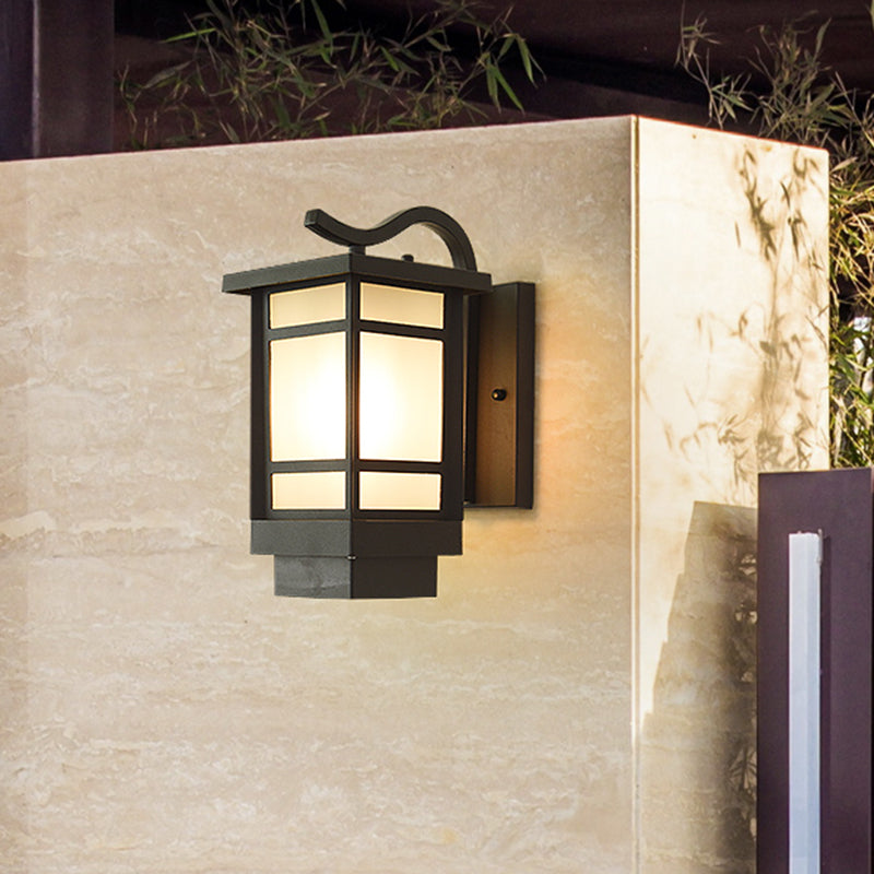 Classic Opaline Glass Wall Lamp With Metal Frame - Black