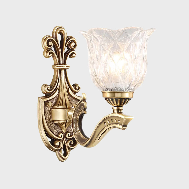 Cottage Blossom Clear Lattice Glass Wall Sconce With Brass Finish