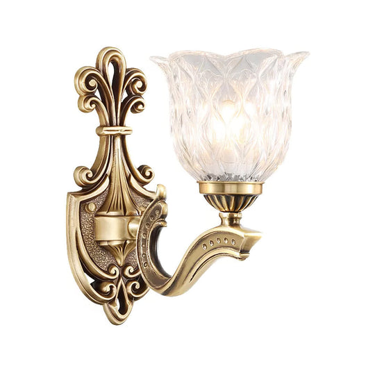 Cottage Blossom Clear Lattice Glass Wall Sconce With Brass Finish