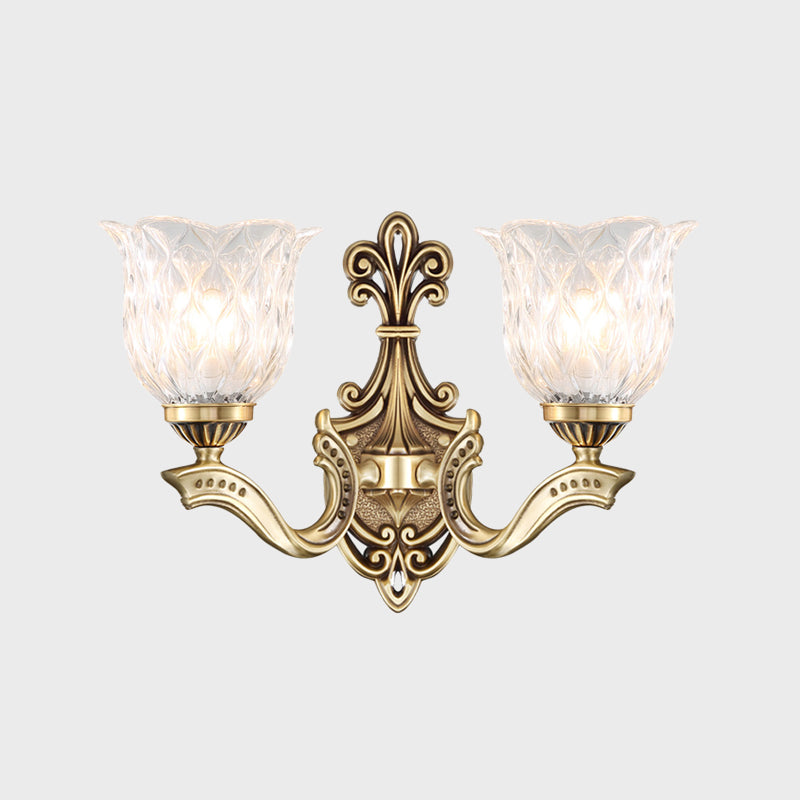 Cottage Blossom Clear Lattice Glass Wall Sconce With Brass Finish