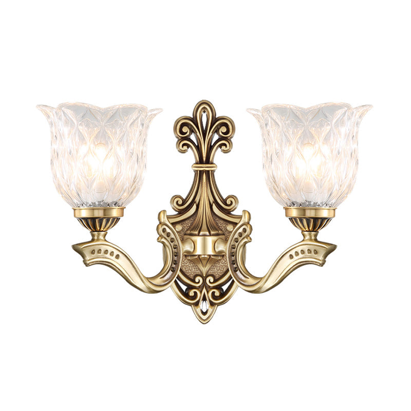 Cottage Blossom Clear Lattice Glass Wall Sconce With Brass Finish