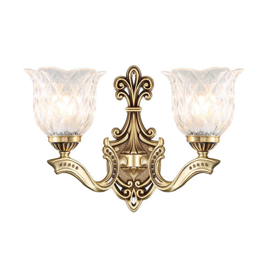 Cottage Blossom Clear Lattice Glass Wall Sconce With Brass Finish