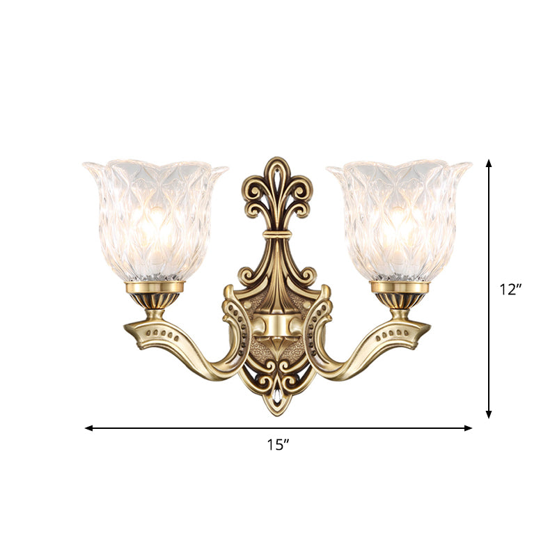 Cottage Blossom Clear Lattice Glass Wall Sconce With Brass Finish