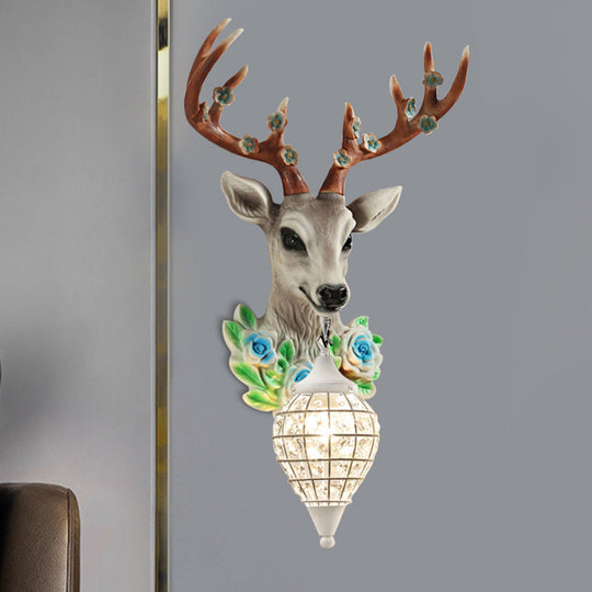 Faceted Crystal Sphere Wall Sconce Light - Black/White 1-Head Lamp With Elk Decor In Grey/Yellow