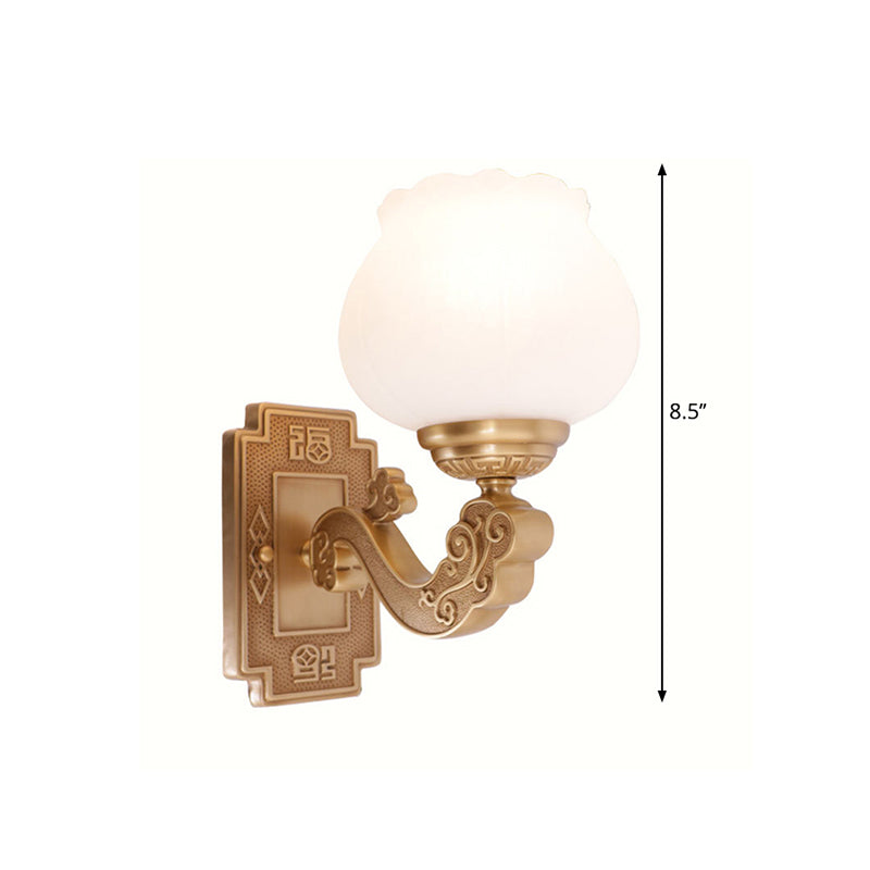 Milky Glass Wall Mounted Brass Blossom Light - Countryside Style For Living Room