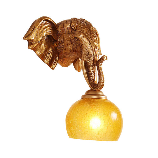 Traditional Gold Wall Sconce With Elephant Backplate And Frosted Glass Orb