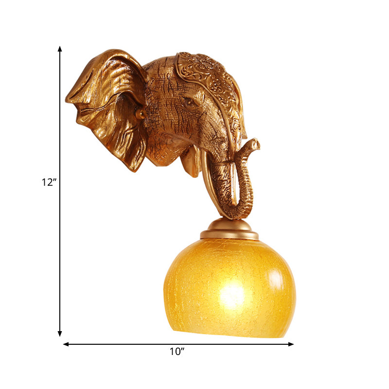 Traditional Gold Wall Sconce With Elephant Backplate And Frosted Glass Orb