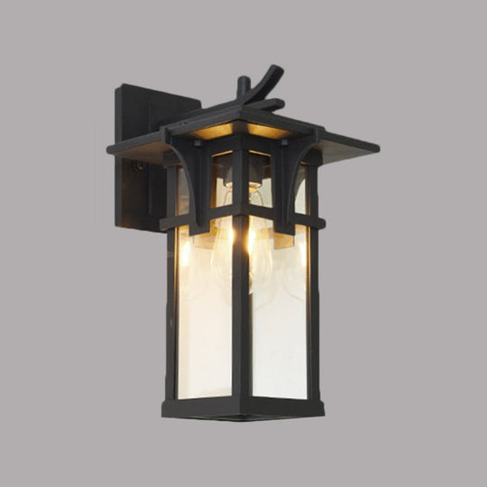 Industrial Outdoor Wall Sconce - Black/Brass Finish Clear Water Glass 1-Light