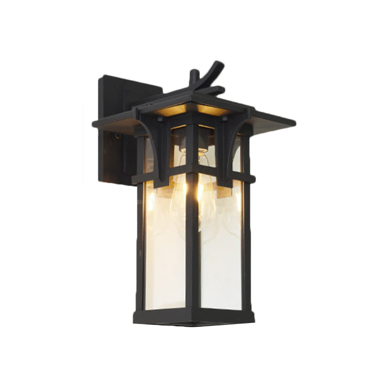 Industrial Outdoor Wall Sconce - Black/Brass Finish Clear Water Glass 1-Light