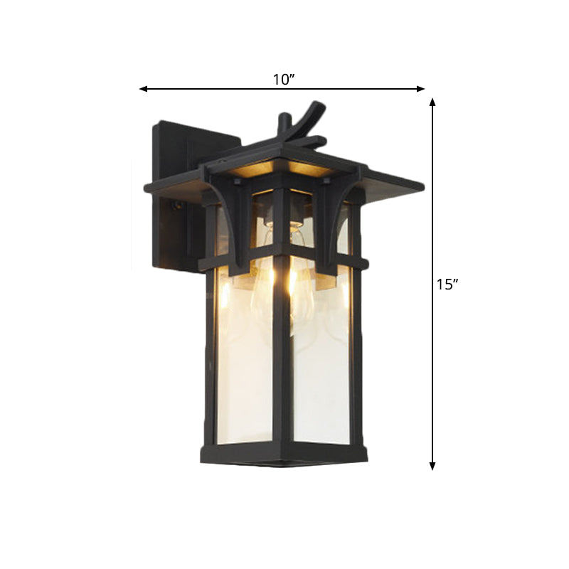 Industrial Outdoor Wall Sconce - Black/Brass Finish Clear Water Glass 1-Light