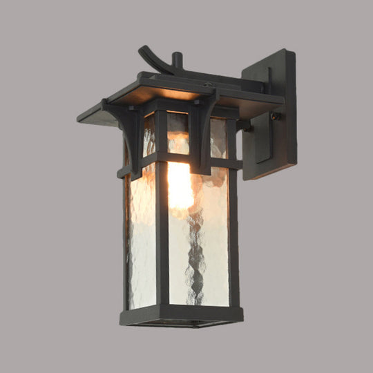 Industrial Outdoor Wall Sconce - Black/Brass Finish Clear Water Glass 1-Light