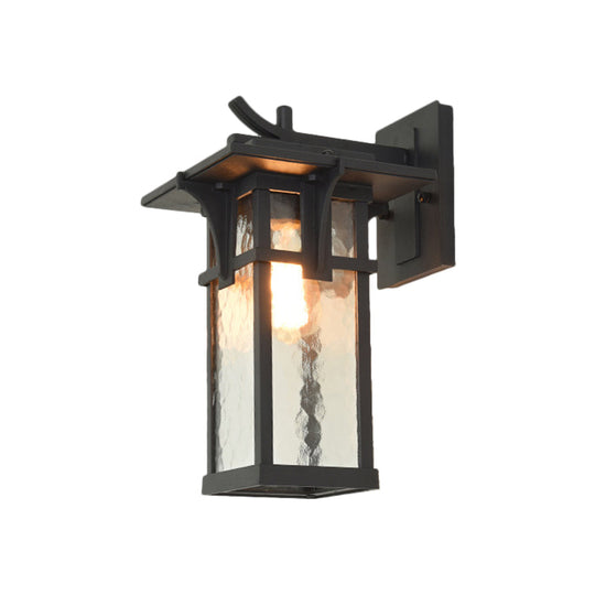 Industrial Outdoor Wall Sconce - Black/Brass Finish Clear Water Glass 1-Light