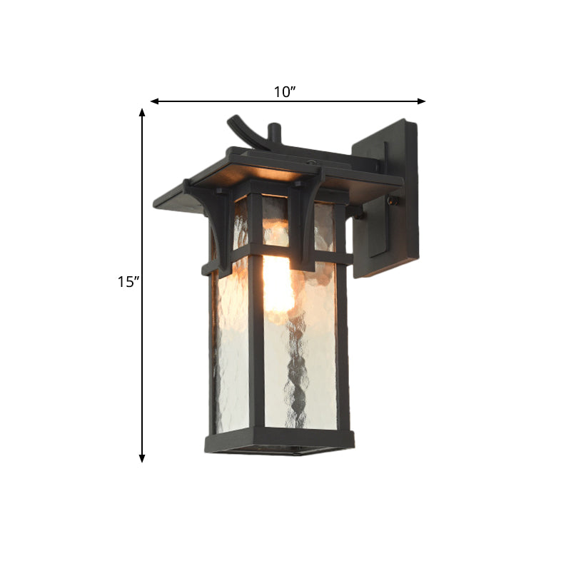 Industrial Outdoor Wall Sconce - Black/Brass Finish Clear Water Glass 1-Light