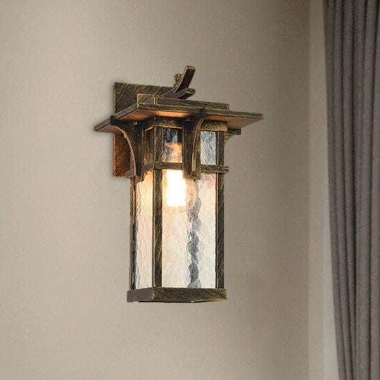 Industrial Outdoor Wall Sconce - Black/Brass Finish Clear Water Glass 1-Light