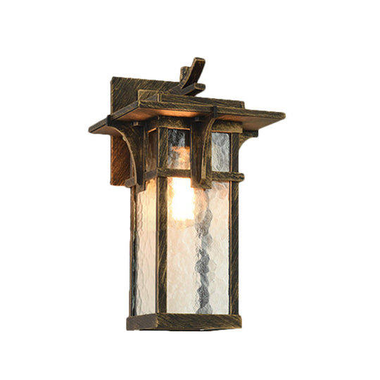 Industrial Outdoor Wall Sconce - Black/Brass Finish Clear Water Glass 1-Light