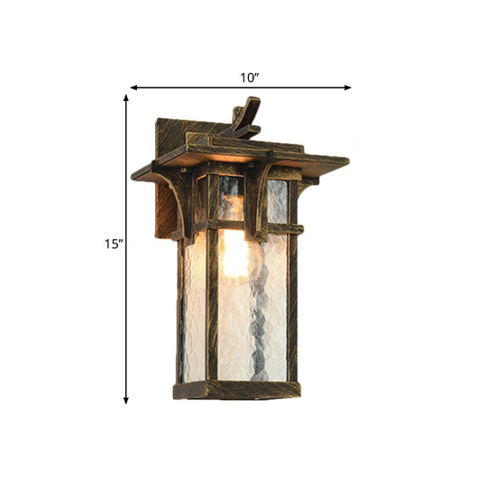 Industrial Outdoor Wall Sconce - Black/Brass Finish Clear Water Glass 1-Light