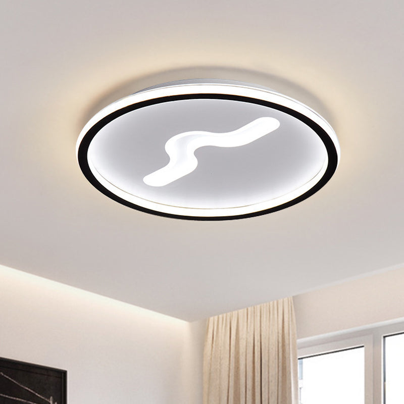 Rounded Flush Mount LED Bedroom Ceiling Light in Black/Gold with Warm/White Light