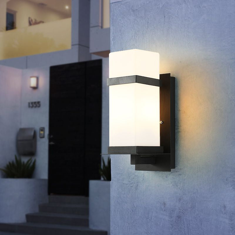 Retro 1 Light Black Glass Wall Sconce: Rectangle Porch Lamp Fixture 5/6 Wide