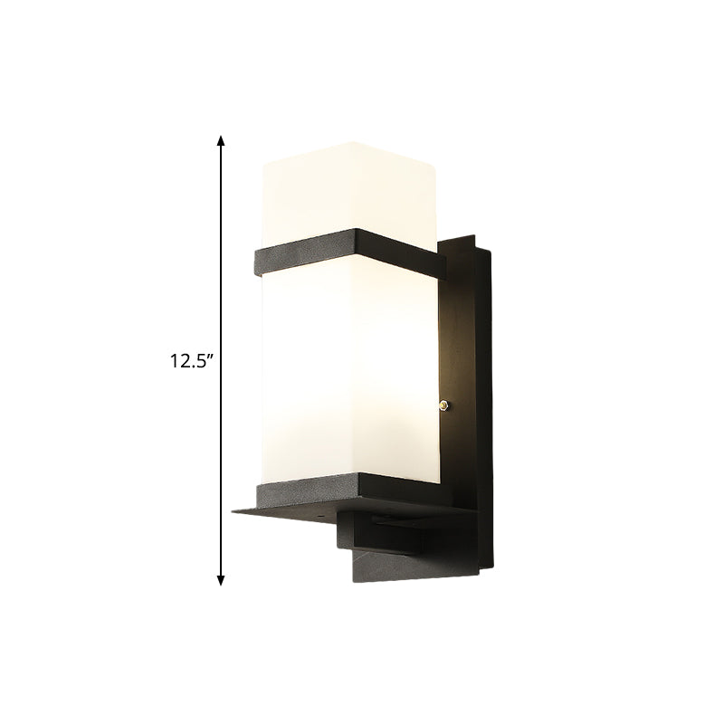 Retro 1 Light Black Glass Wall Sconce: Rectangle Porch Lamp Fixture 5/6 Wide